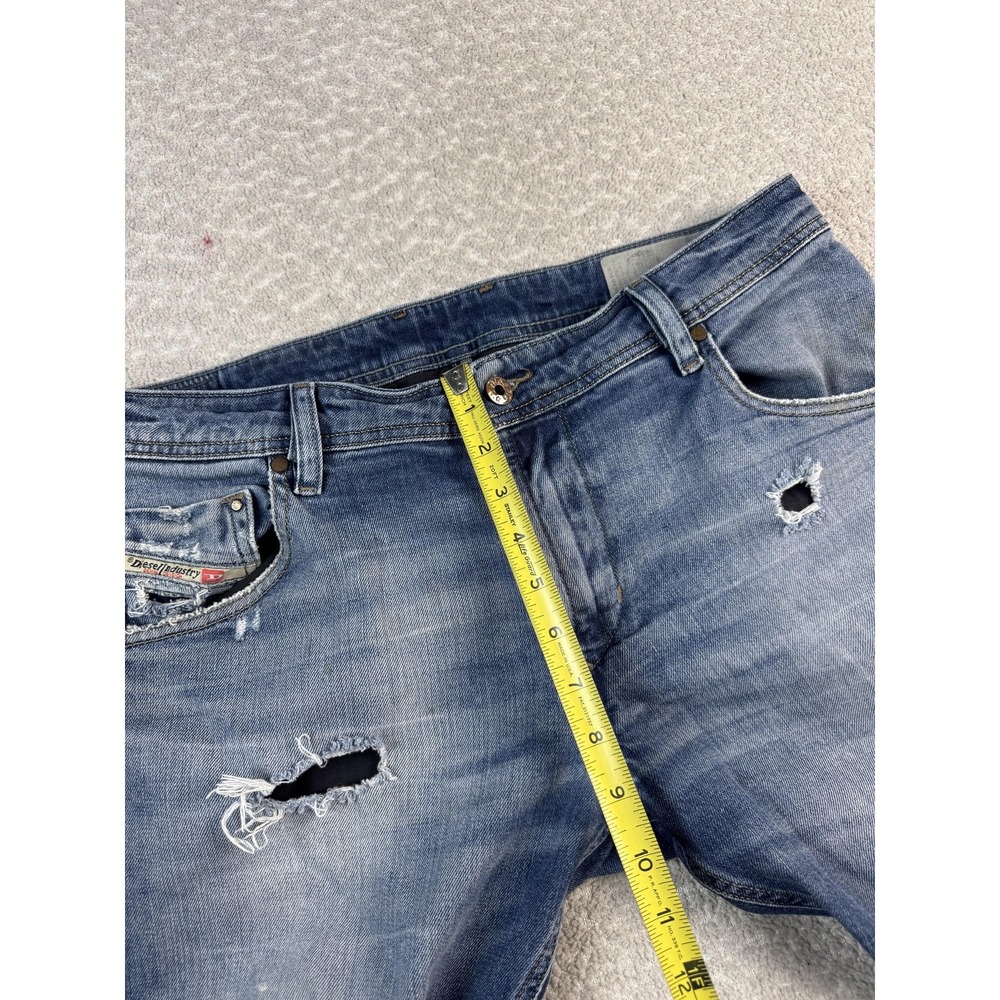 Diesel Krayver Jeans Mens 32 Blue Regular Slim Carrot Distressed Ripped Denim - Picture 6 of 13